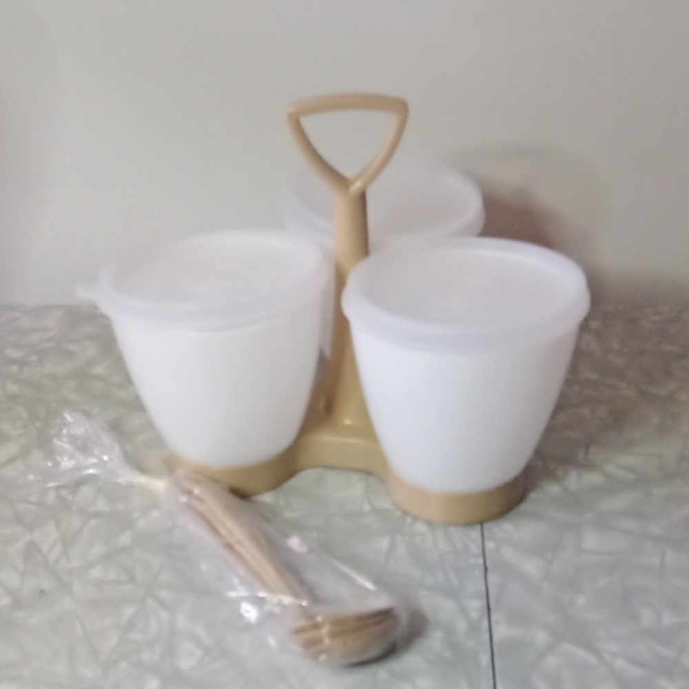 New Vintage Tupperware Condiment Set with Holder